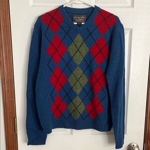 Abercrombie & Fitch 100% Shetland Wool Blue, Red & Green Argyle Sweater Men’s XL
